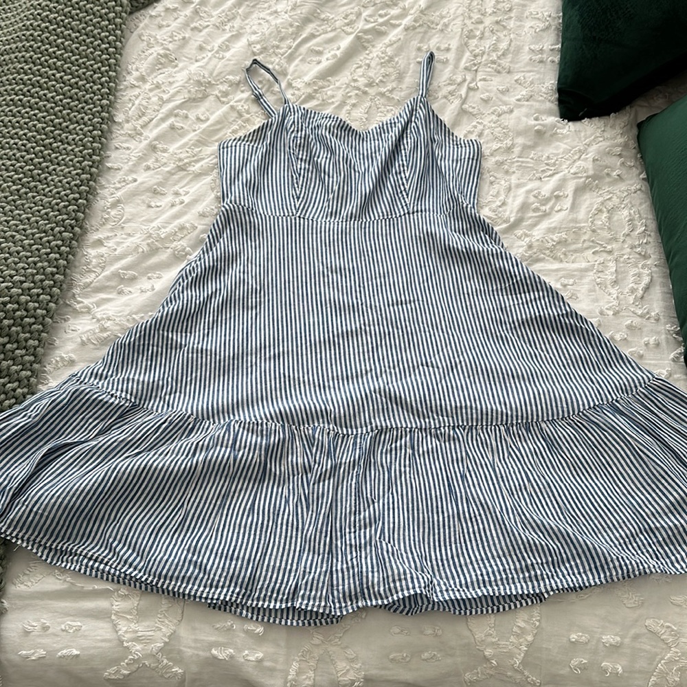 Blue and white striped dress